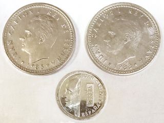 Lote 3 monedas España de 1 pta 1985, 1988 y 1993