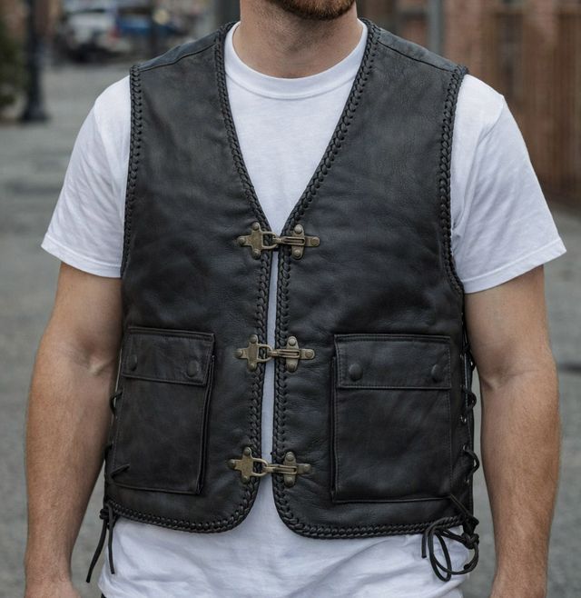 Chaleco de cuero para moto Talla L