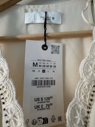 Vestido asimétrico crochet beige talla M