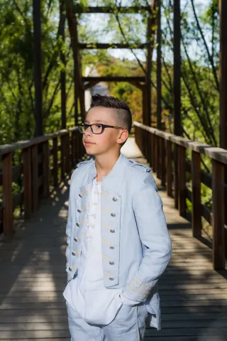 Traje comunión Hortensia Maeso blanco/ azul cielo