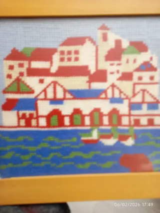 REBAJADO!! Cuadro Punto de Cruz Pueblo y Río