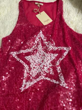 Top con paillettes fucsia e bianco