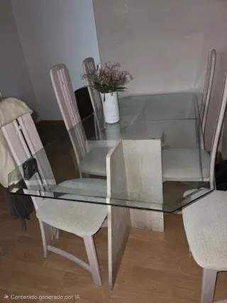 Mesa de comedor de cristal y 6 sillas