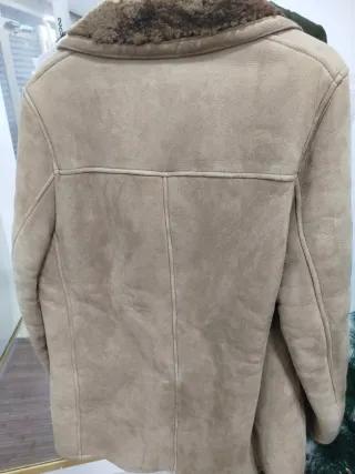 Abrigo hombre de ante y piel marrón beige