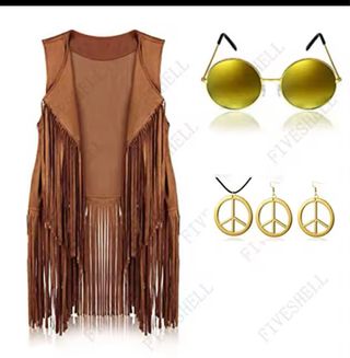 Disfraz hippie chaleco,Gafas, pendientes,colgante