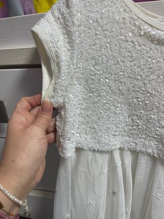 Vestido niña Atosa beige/blanco lentejuelas