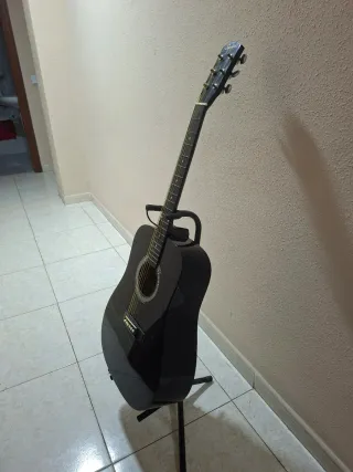 Guitarra Acústica Negra+soporte+funda