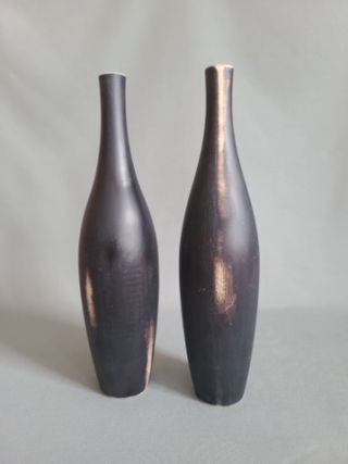 Conjunto 2 Floreros Madera Mango Negro/Dorado