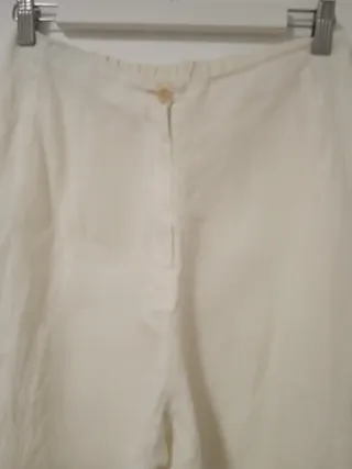 Pantalón lino mujer T36 blanco roto