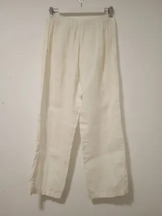 Pantalón lino mujer T36 blanco roto