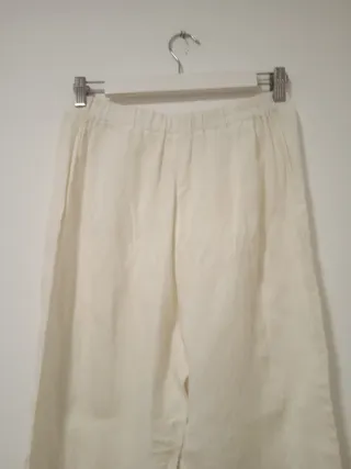 Pantalón lino mujer T36 blanco roto