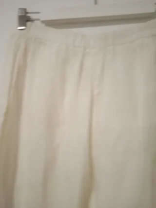 Pantalón lino mujer T36 blanco roto