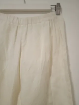 Pantalón lino mujer T36 blanco roto