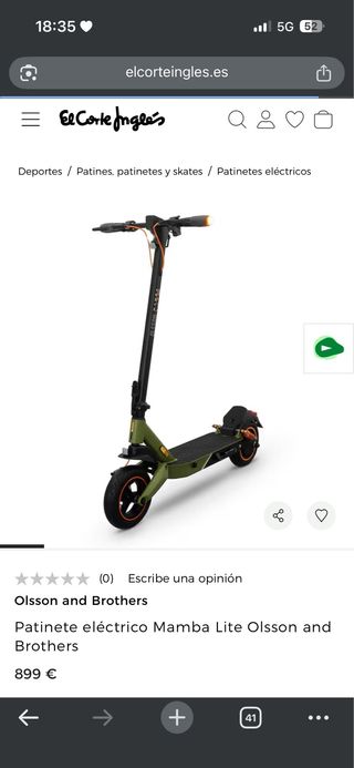 Patinete Eléctrico Verde y Negro con casco