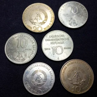 BAX7 8. Alemania RDA. Lote de 6 monedas