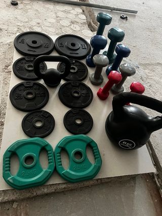 Juego de pesas y barra