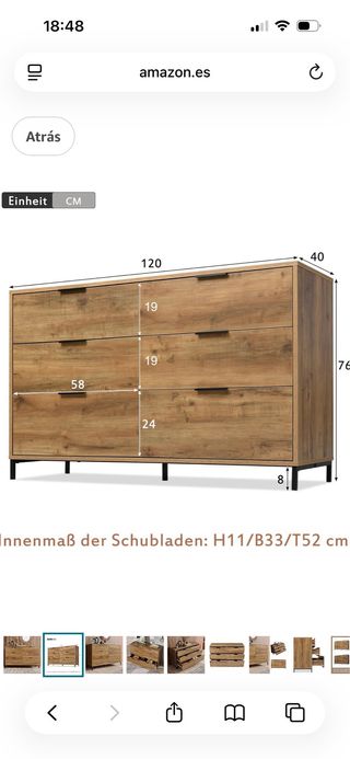 Cómoda de madera y metal