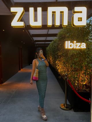 Vestido largo Zara verde azulado