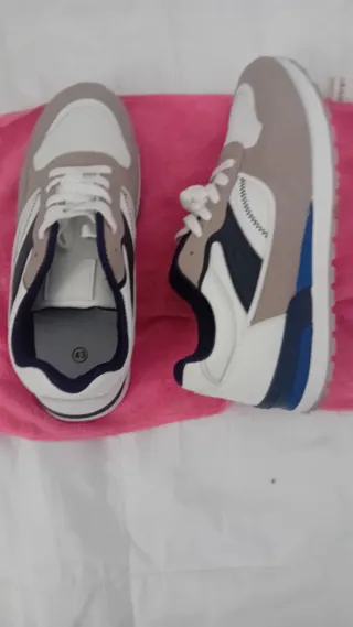 Zapatillas deportivas hombre beige, azul y blanco