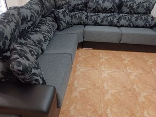 Sofá de Esquina Gris y Negro