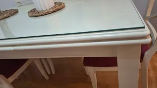 Mesa Comedor Blanca Cristal y Madera y 6 sillas