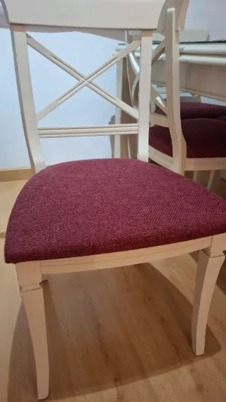 Mesa Comedor Blanca Cristal y Madera y 6 sillas