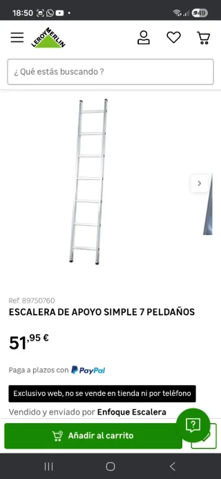Escalera aluminio 1 tramo 7 peldaños 2.2m