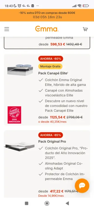 Colchón Enma Elite y Canapé 150x200