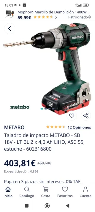 Taladro percutor atornillador Metabo