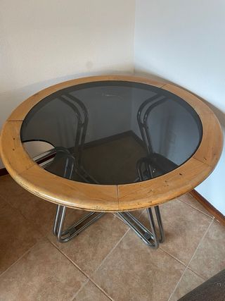 Mesa comedor redonda cristal y madera