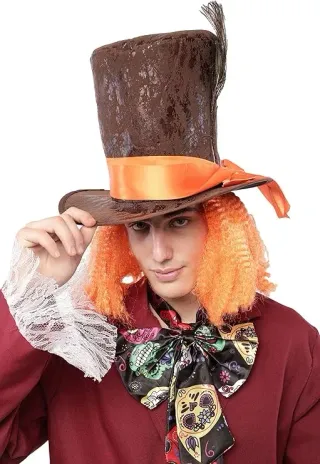 Sombrero Loco Marrón y Naranja Sombrerero Alicia