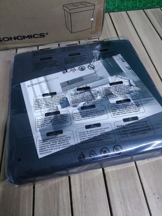 SONGMICS Puff Almacenaje 38 cm, Baúl de Almacenaje, Taburete Reposapiés, Negro LSF27B01