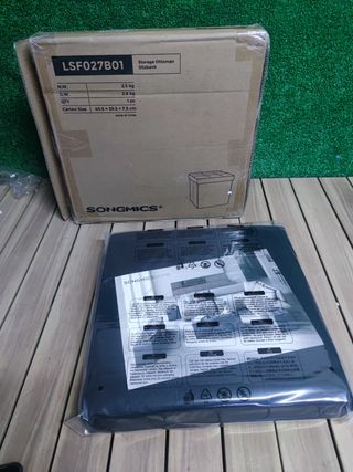 SONGMICS Puff Almacenaje 38 cm, Baúl de Almacenaje, Taburete Reposapiés, Negro LSF27B01