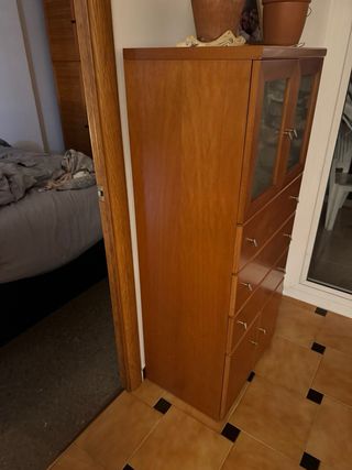 Mueble de madera con puertas de cristal