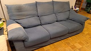 Sofá 3 plazas azul con cabeceros reclinables