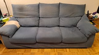 Sofá 3 plazas azul con cabeceros reclinables