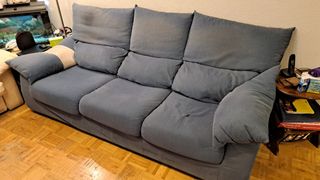 Sofá 3 plazas azul con cabeceros reclinables