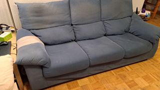 Sofá 3 plazas azul con cabeceros reclinables