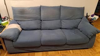 Sofá 3 plazas azul con cabeceros reclinables