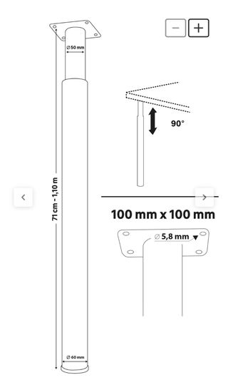 Patas acero regulables en altura para Mesa (4 uds)