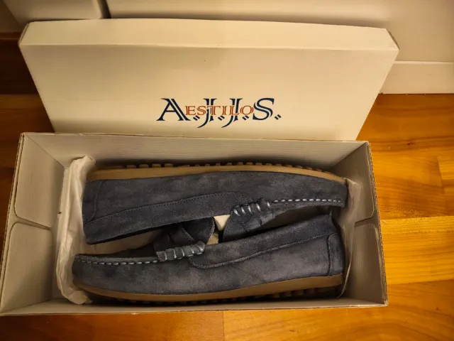 Mocasines niño A.J.J.S. piel azul talla 38 nuevos