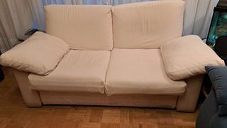 Sofá 2 plazas cómodo blanco con fundas