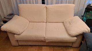 Sofá 2 plazas cómodo blanco con fundas