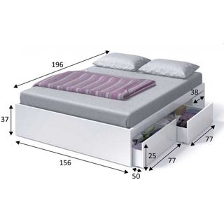 Cama blanca con 4 cajones