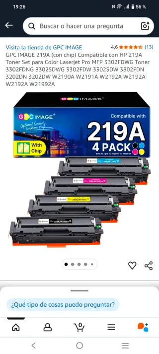 Tóner HP 219A con CHIP Sin abrir 4 colores