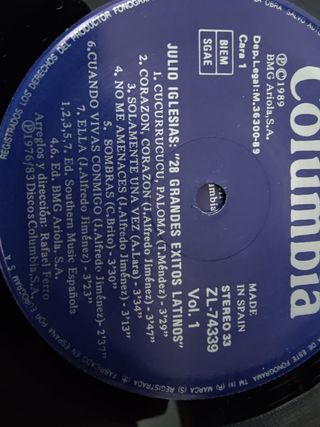 Vinilo Julio Iglesias 28 Grandes Éxitos Latinos