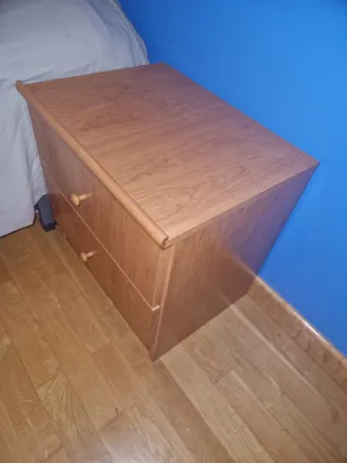 Cama de madera con colchón y armario