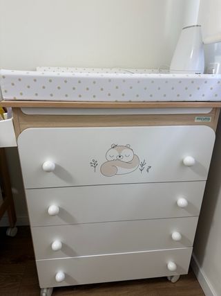 Cuna y cambiador bebé madera/blanco perfecto