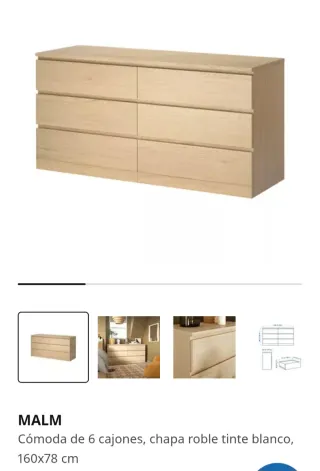 Cómoda MALM 6 cajones roble tintado blanco