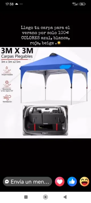 Carpa Exterior 3x3m Azul y Blanca